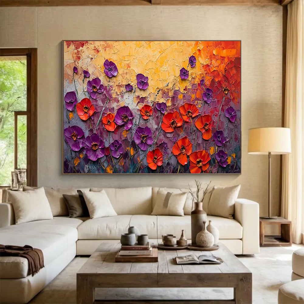 “Impasto Poppies Field” – Textured Floral Oil Painting CT1765