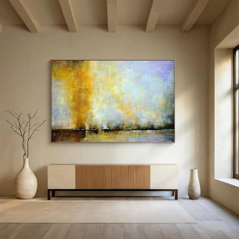 “Golden - Blue Misty Waterscape” - Gold, yellow, blue, purple; hazy sky - water blend CT1586