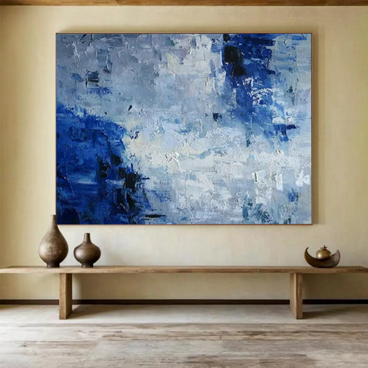 “Blue - Gray Textured Abstraction” - Blue, gray, white; thick textured brushstrokes CT1587