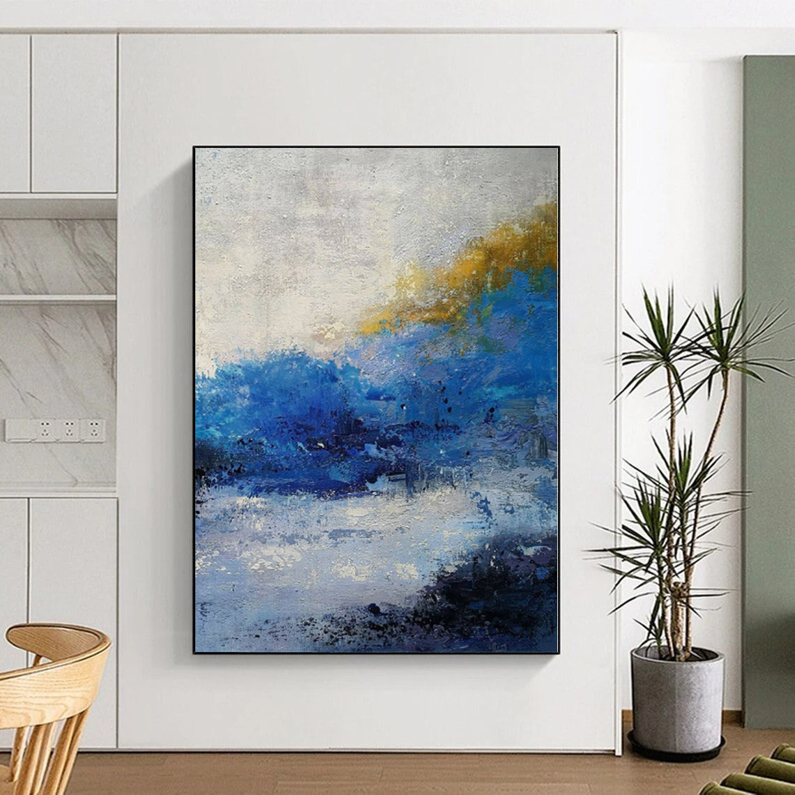 “Blue and Yellow Abstract Landscape”,Impressionistic Abstract Painting CT0362