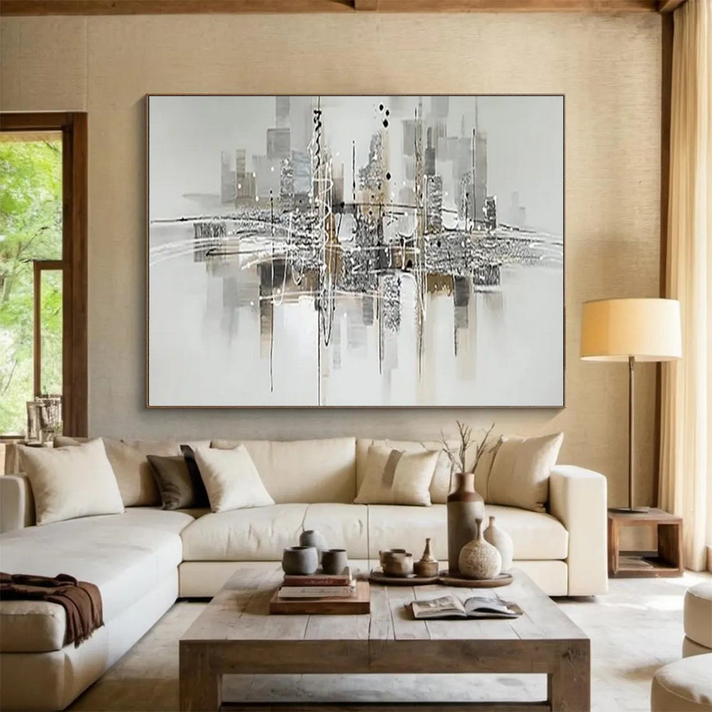 “Urban Echoes” – Monochromatic grays, blacks with energetic, abstract cityscape lines CT1690