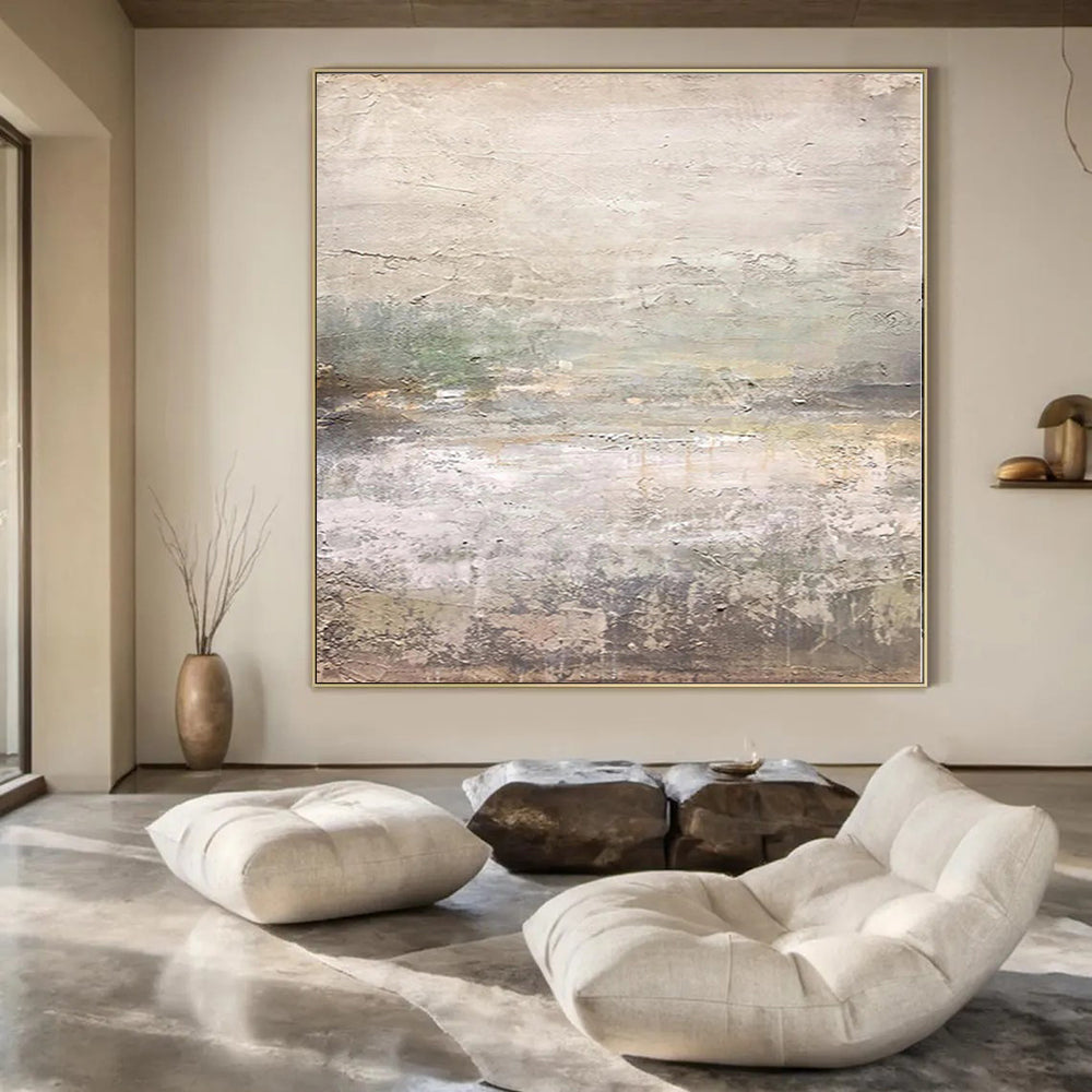 “Gray - Green Textured Landscape” Abstract Oil Painting CT0120