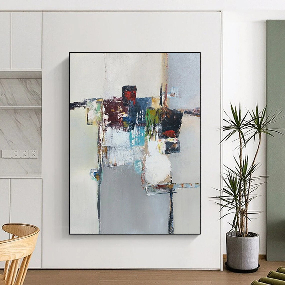 “Colorful Abstract Still Life”,Abstract Cubist - Inspired Oil Painting CT0588