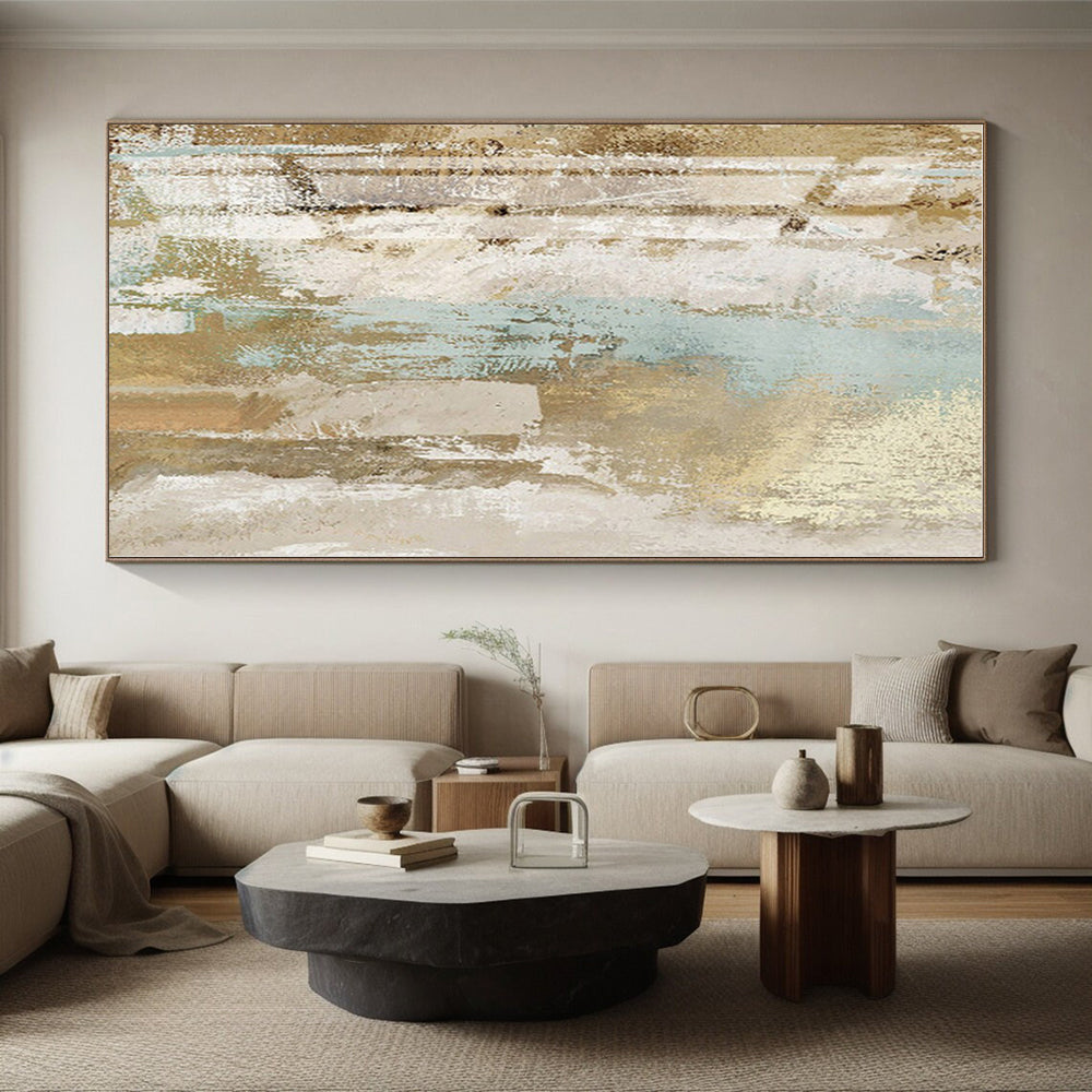 “Beige - Blue Textured Abstraction” - Abstract Expressionist Art CT0434