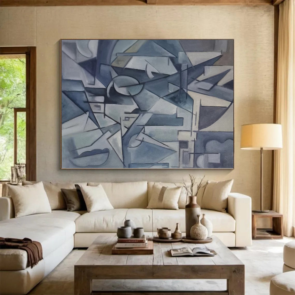 “Blue & Gray Cubist Abstraction” - Abstract Cubist - Style Painting CT0393