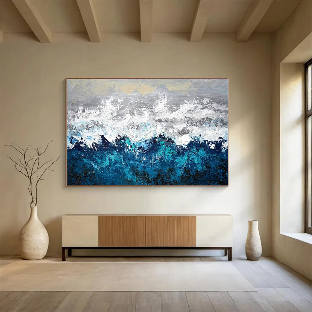 “Crashing Wave Energy” - Blues, whites, grays; textured, abstract ocean waves CT1601