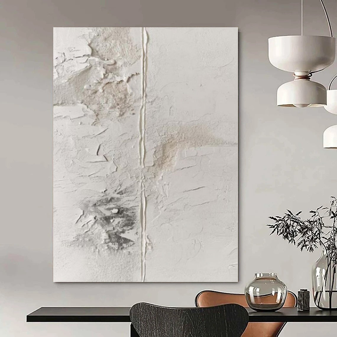 “White with Textured Patinas” Plaster - Effect Acrylic Art CT0149