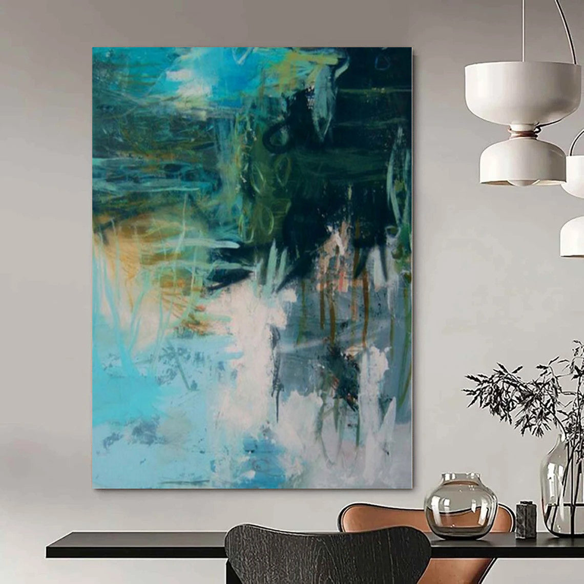 “Teal - Green Abstract Chaos” Impressionistic Acrylic Art CT0196