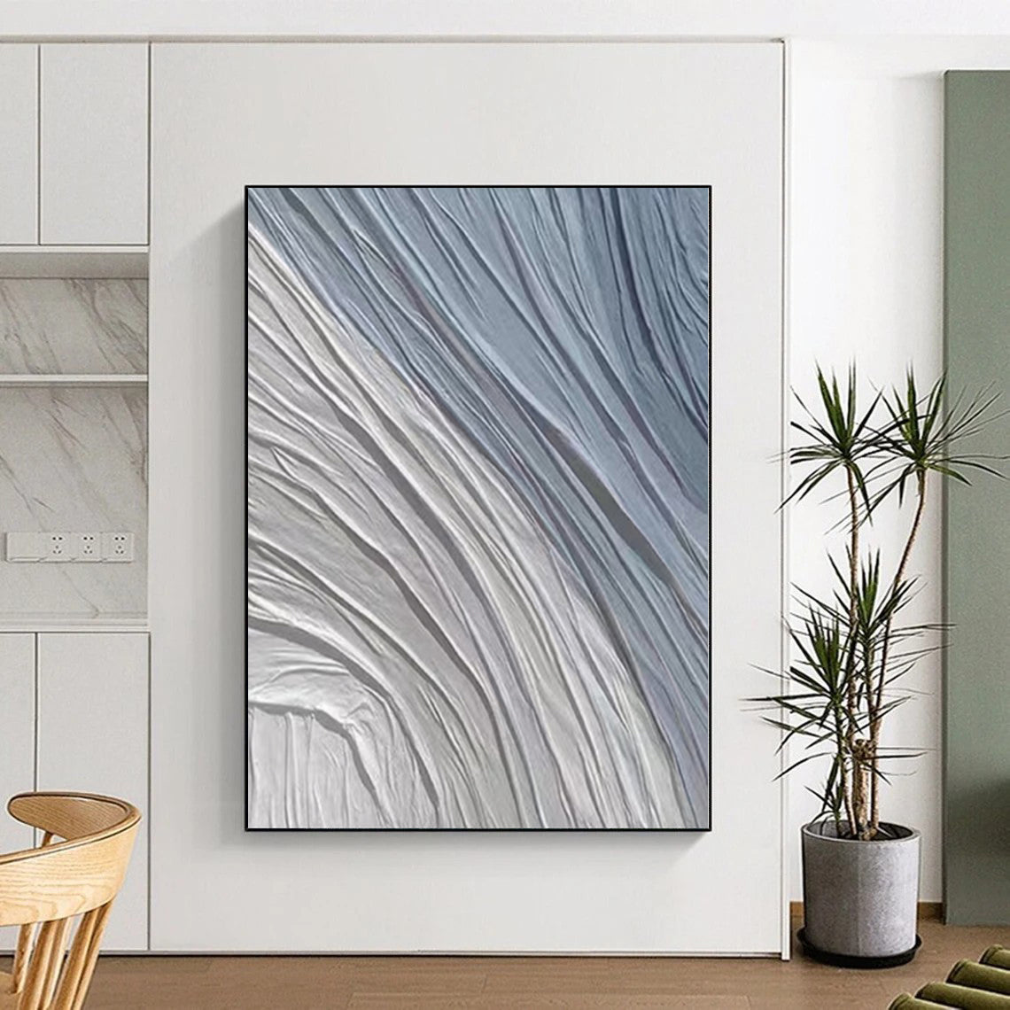 “Gray & Blue Wavy Textures” - Abstract Textural Painting CT0387