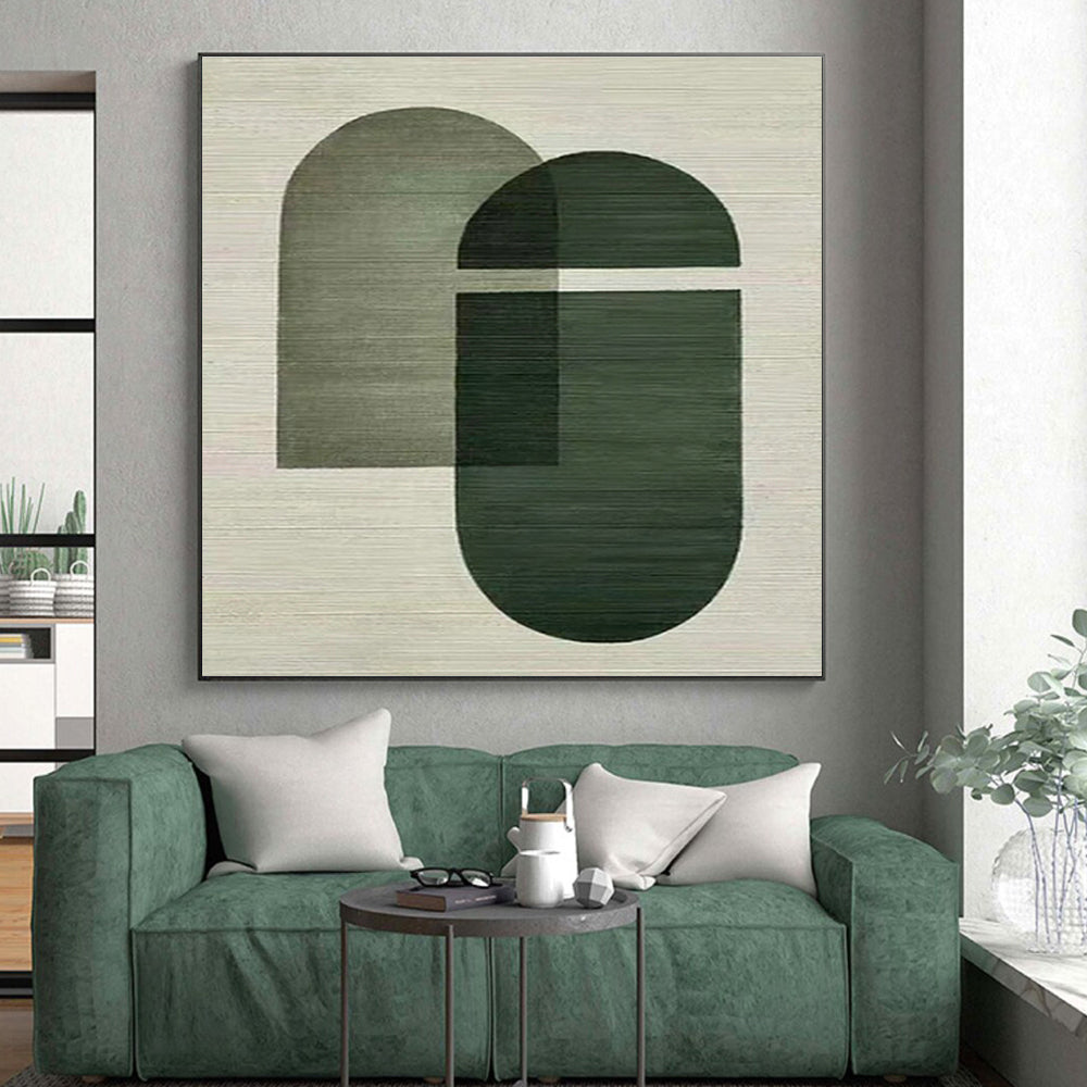 “Dark Green Geometric Overlaps”,Minimalist Abstract Art CT0594