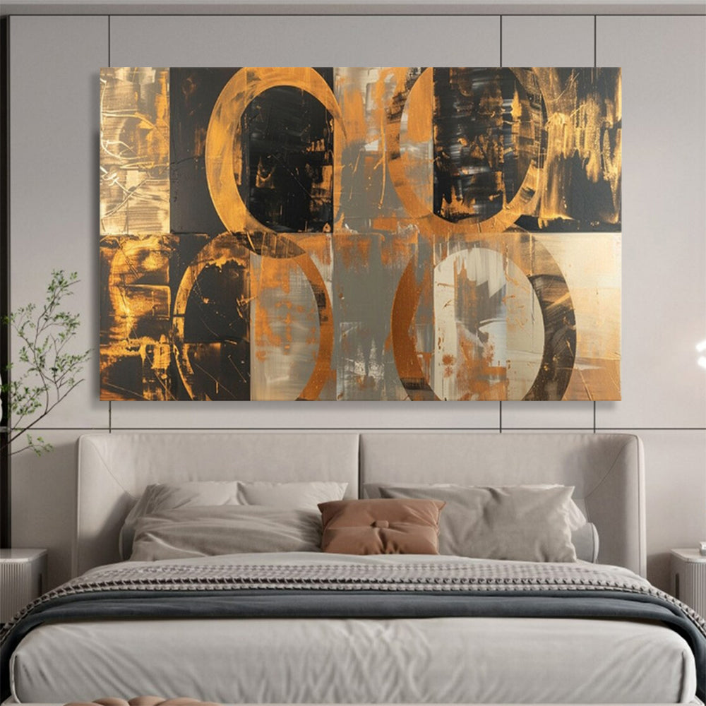 “Gold - Black Circular Echoes” – Abstract Acrylic Painting CT1716