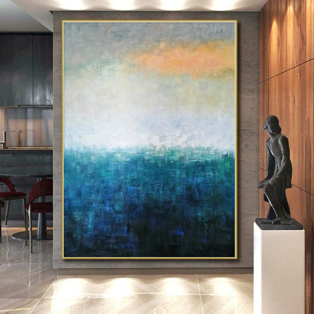 “Blue - Orange Horizon Hues”,Gradient Abstract Painting CT0346