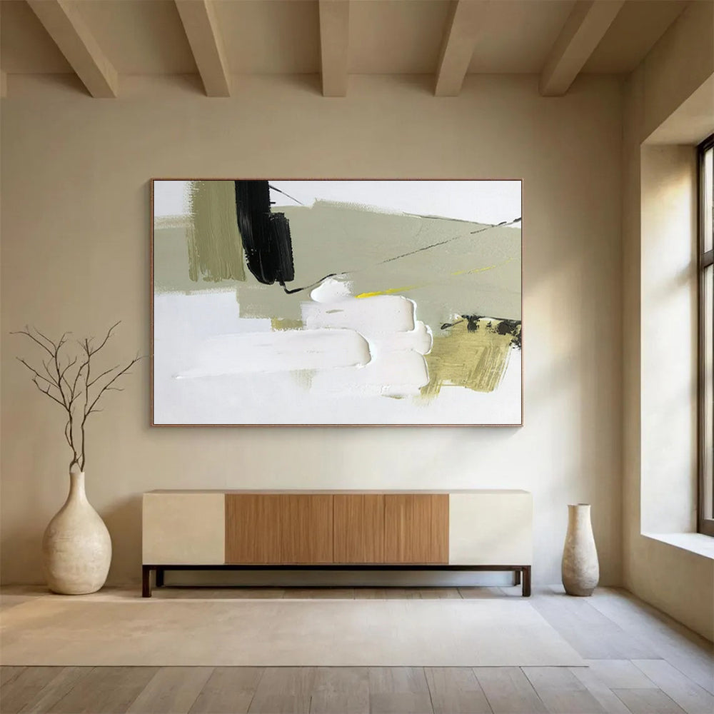 “Earthy Accents” - Black, white, beige, olive; layered blocks and thin lines CT1566