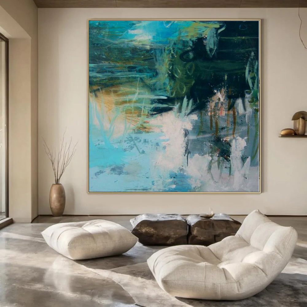 “Teal - Green Abstract Chaos” Impressionistic Acrylic Art CT0196