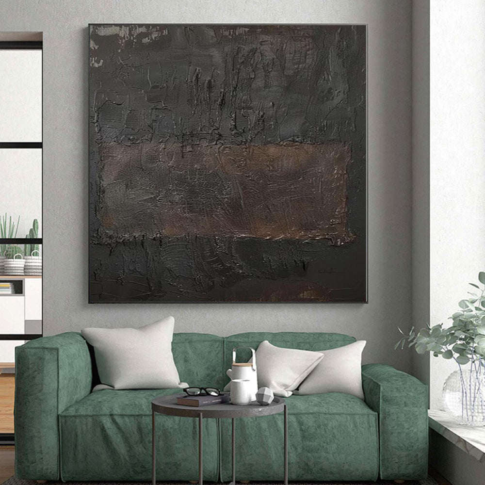 “Dark Textured Rectangle” - Abstract Painting with Deep Browns, Blacks CT0103