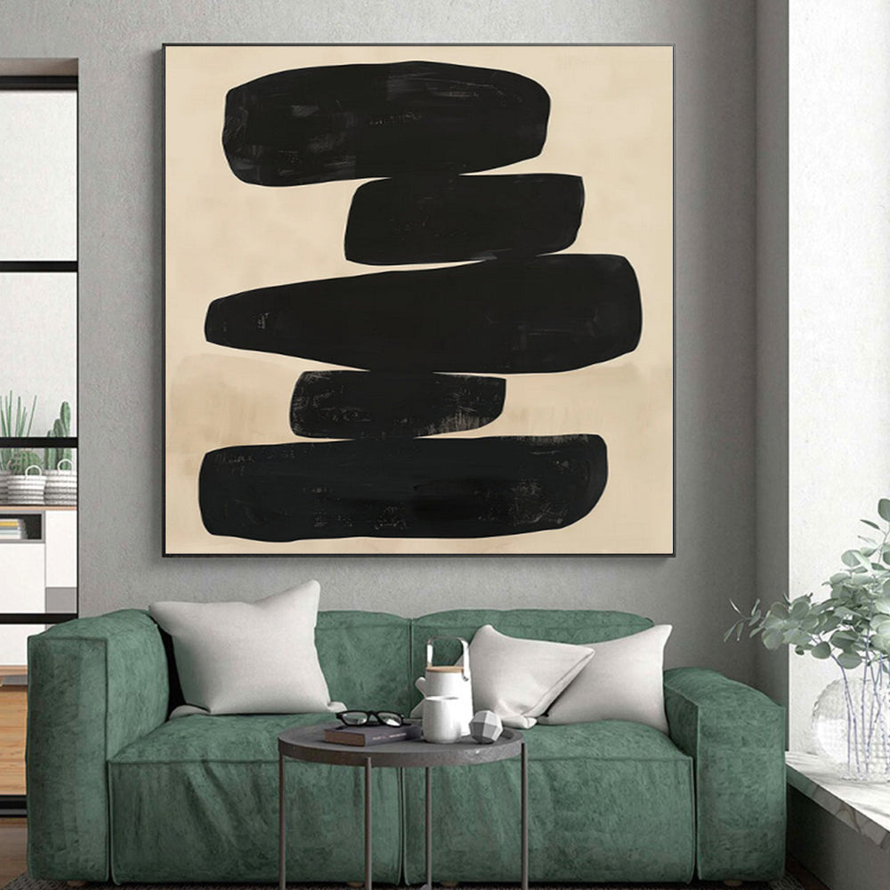 “Stacked Black Forms” Abstract Acrylic Art CT0276