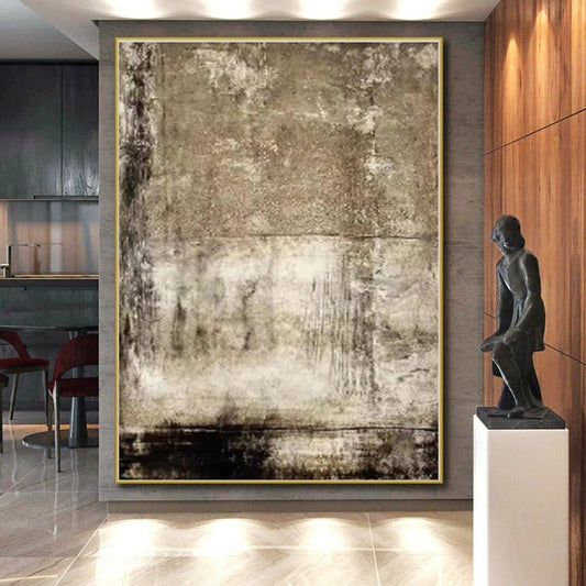 “Earthy Textured Panels”,Abstract Minimalist Mixed - Media Work CT0553