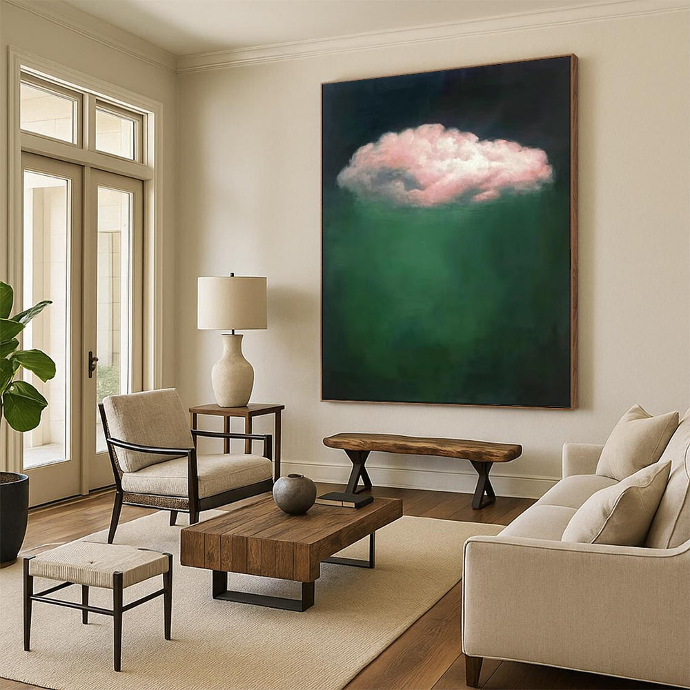 “Pink Cloud in Green Depths” - Surreal Cloud Painting CT1984