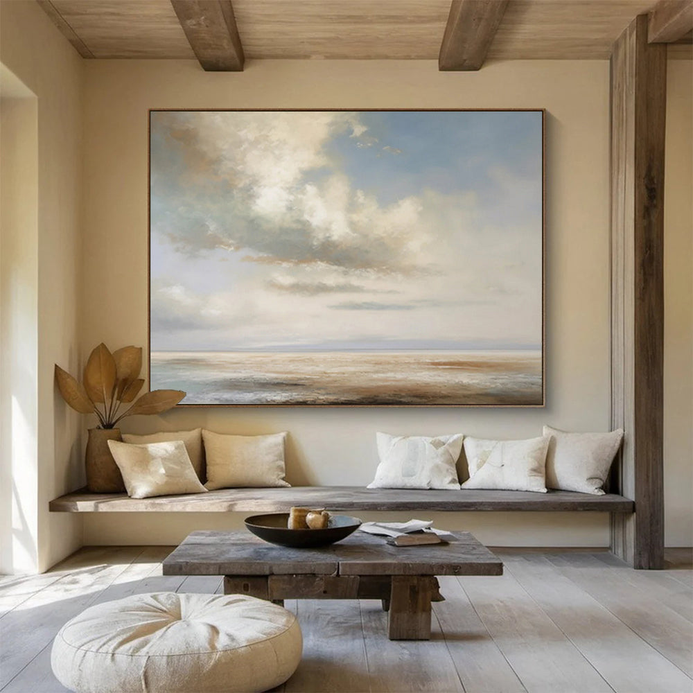 “Soft Clouds & Calm Sea” Impressionist Landscape Painting On Canvas DKH334