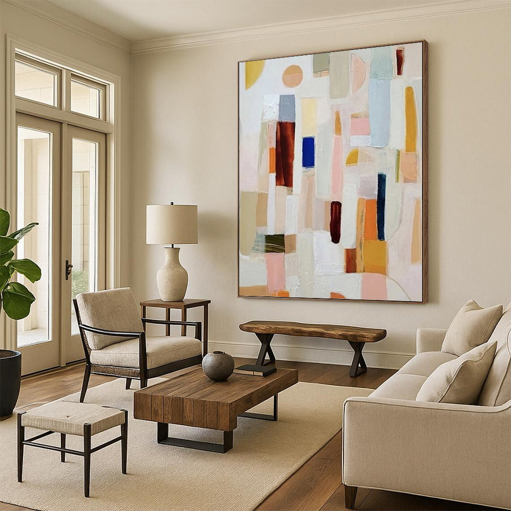 “Pastel Geometric Collage” - Playful Abstract Painting On Canvas DKH1069
