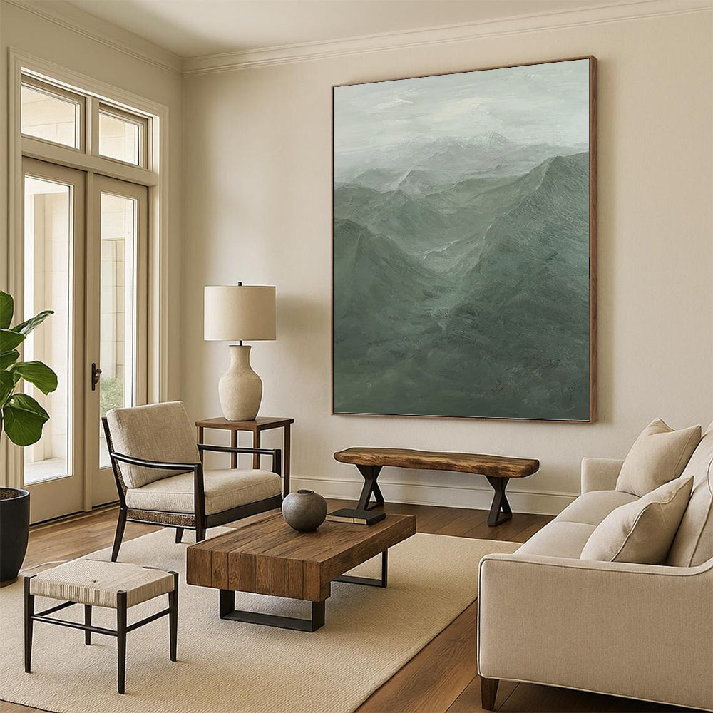 Misty Green Mountain Landscape - Landscape Painting On Canvas DKH1497