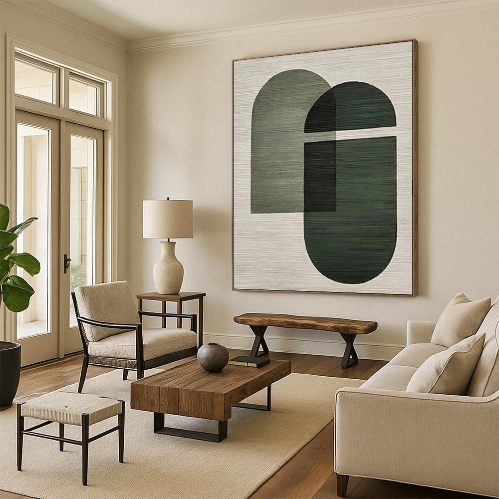 “Green Geometric Overlap - Modern Harmony” Painting On Canvas DKH1131