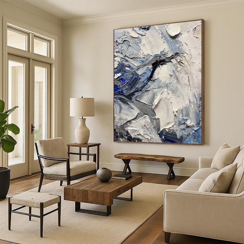 Blue & Gray Impasto Textures - Abstract Impasto Painting On Canvas DKH1257