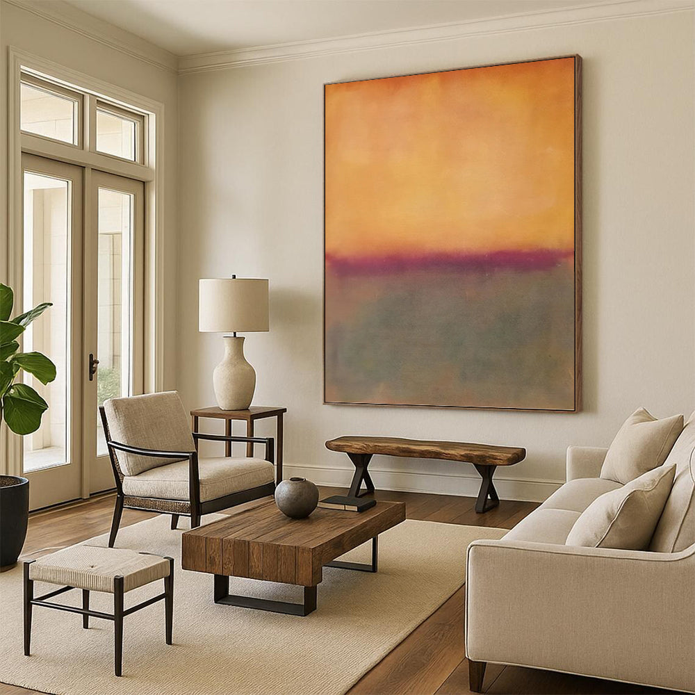 “Warm Gradient Horizons with Purple Accent” - Subtle Abstract Landscape Painting On Canvas DKH1602