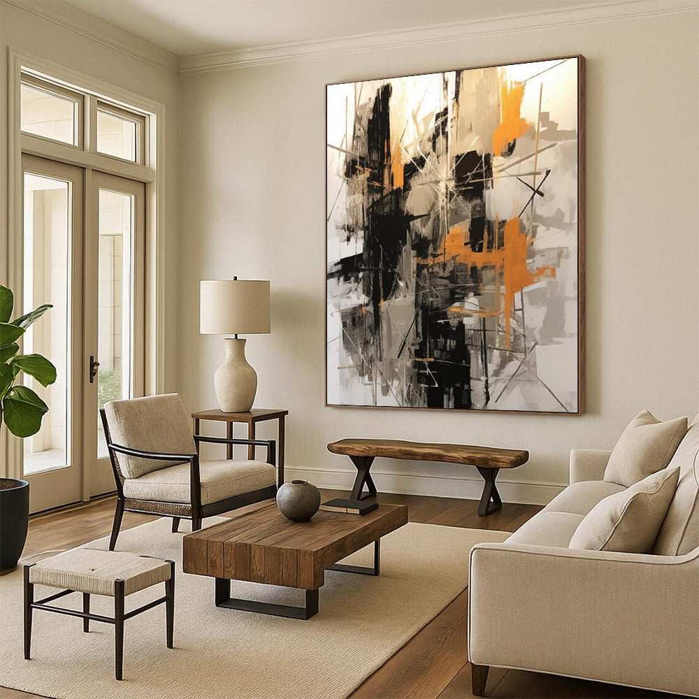 “Black - Orange Abstract Chaos” - Abstract Expressionist Painting On Canvas DTP116