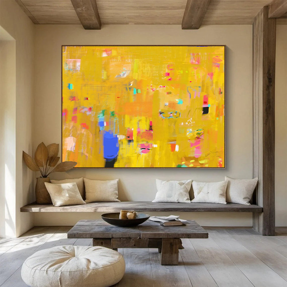 Bold Yellow Abstract Energy - Vivid Hues and Dynamic Marks Painting On Canvas DKH038
