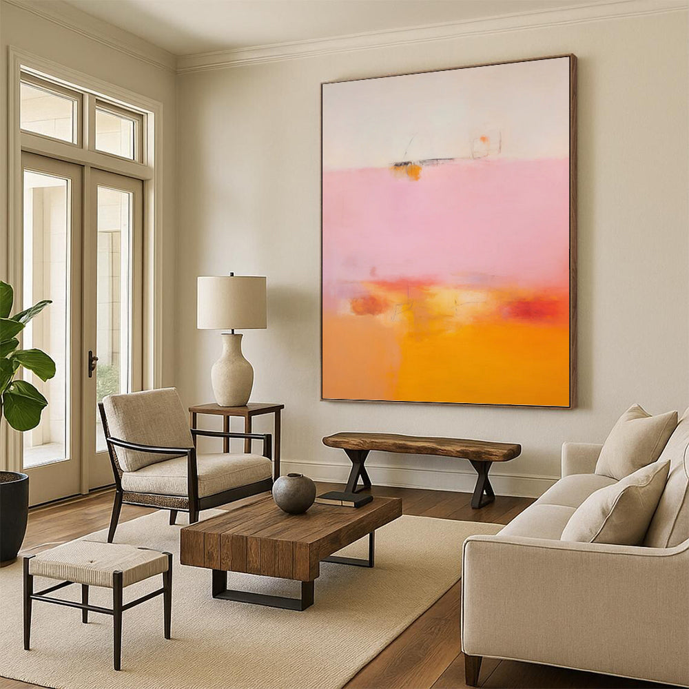 “Pink & Orange Subtle Abstract Field” Painting On Canvas DKH0992