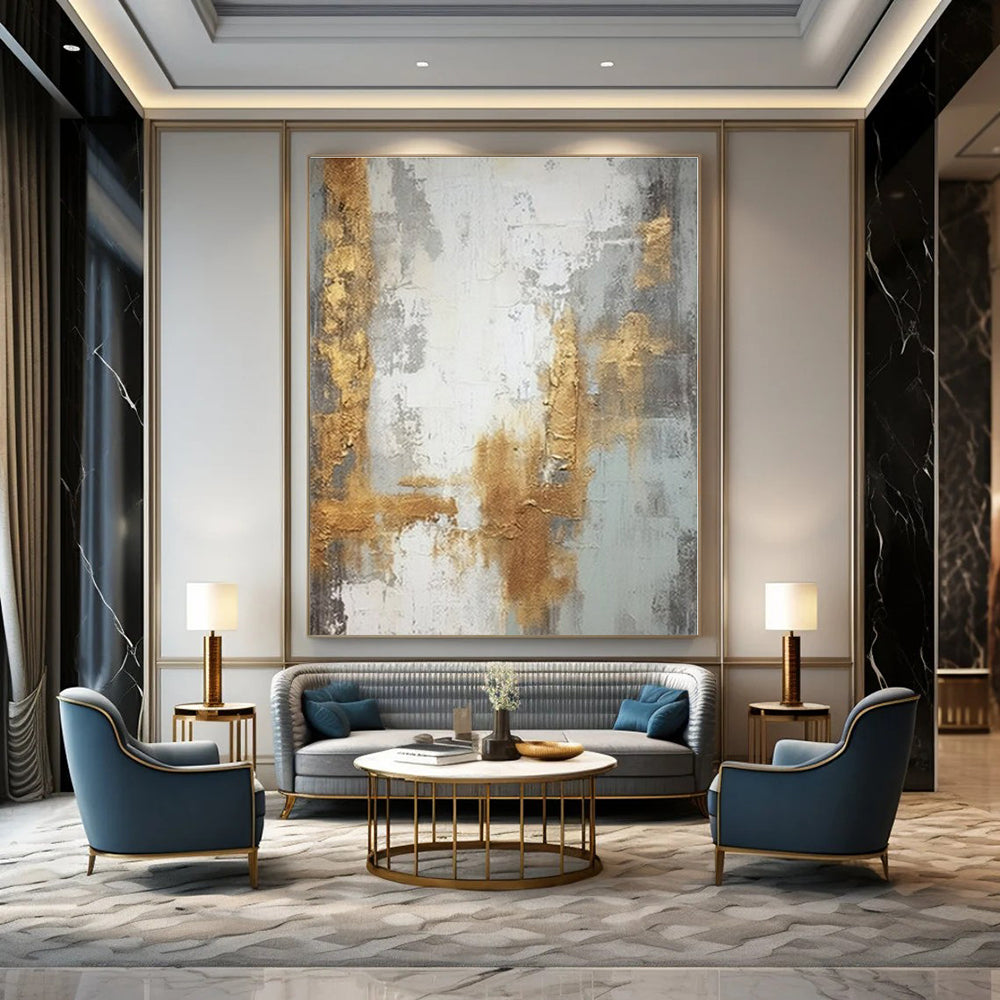 Grey - Gold Textured Abstract - Abstract Impasto Acrylic CT1270