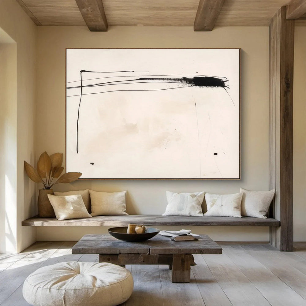 “Black - White Minimalist Lines” Abstract Painting On Canvas DLZ057