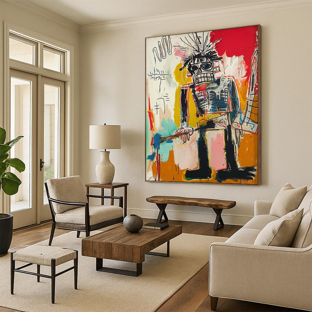 “Spiky - Haired Tribal Figure” - Basquiat - Inspired Street Art Painting On Canvas DTP109