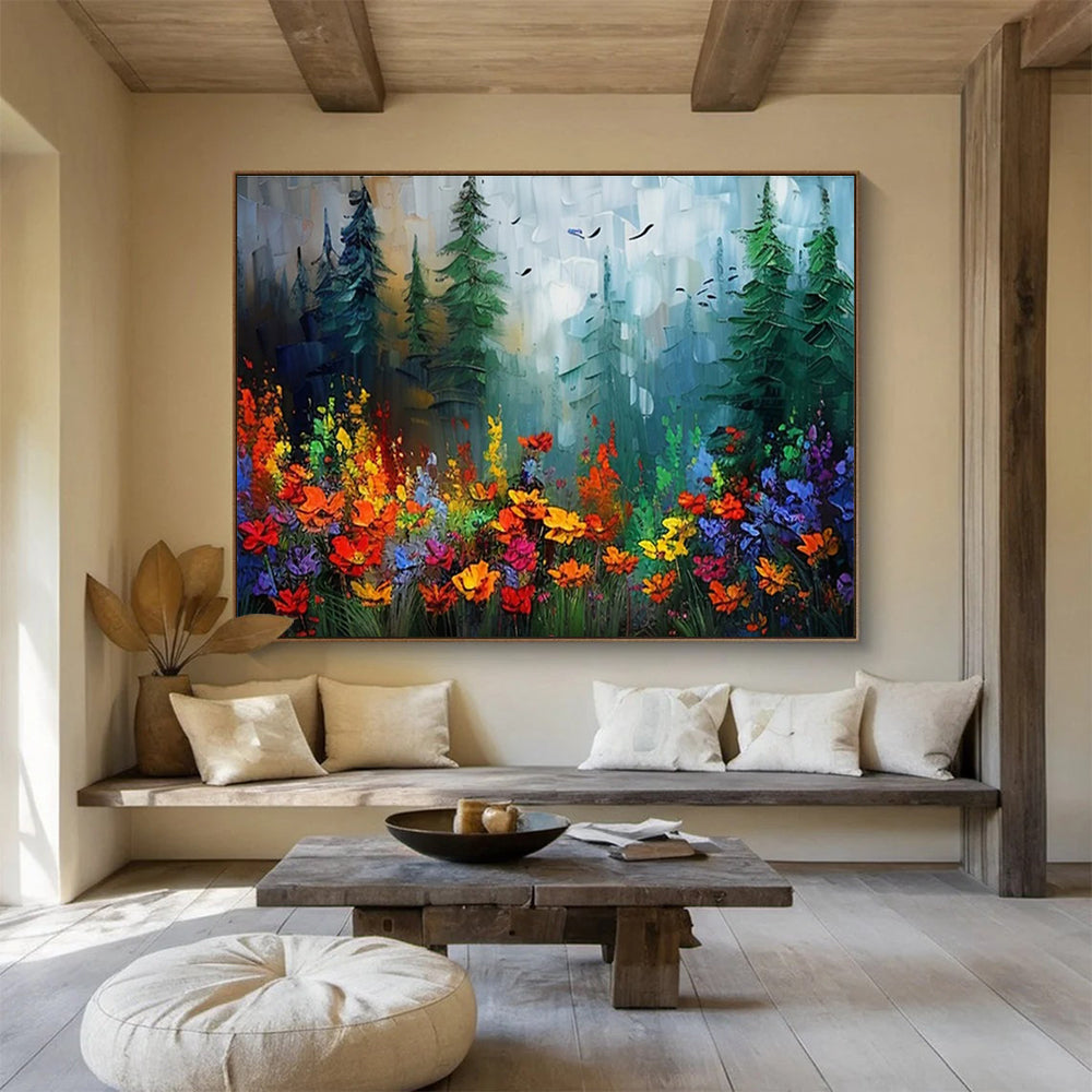 “Rainbow Forest Wildflowers” - Enchanting Landscape Painting On Canvas DKH839