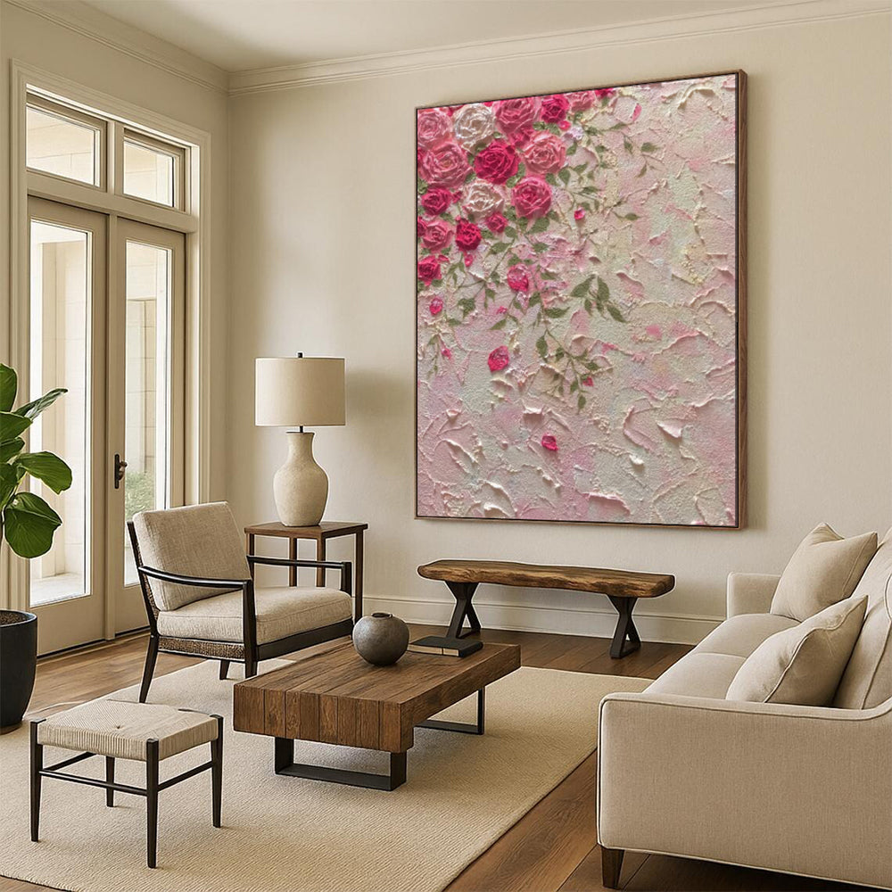 “Textured Pink Roses” - Impasto Floral Painting CT1985