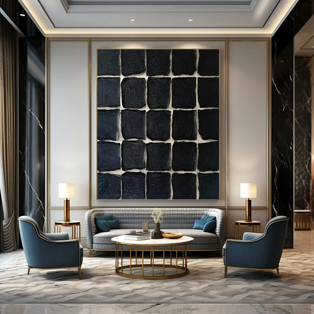 “Black Textured Tiles” – Minimalist Textured Painting CT1072
