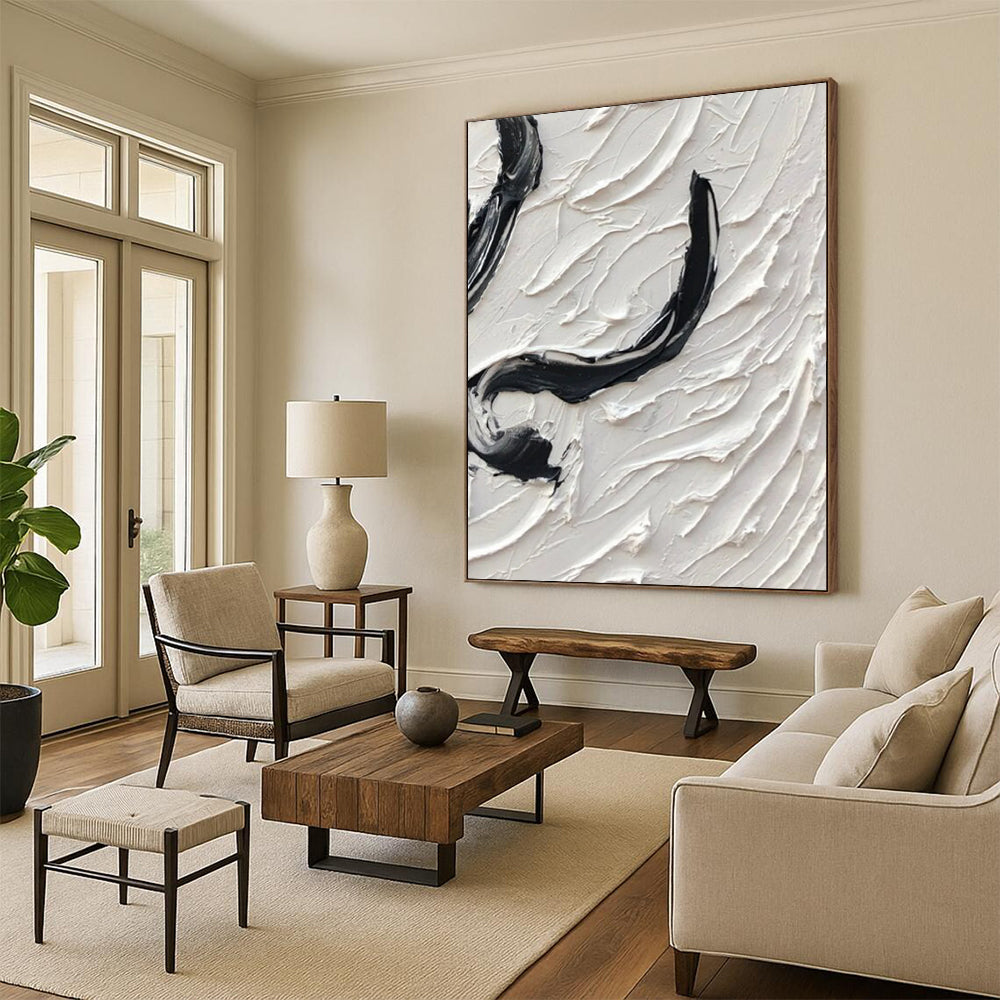 “Black, White Swirl ‘Expressive Whirl’” - Abstract Impasto Painting On Canvas DTP400
