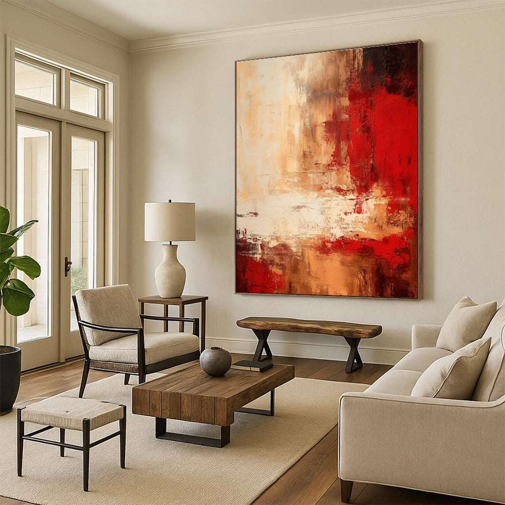 Red, Brown & White Abstract Textures, “Vibrant Calm” - Impasto Abstract Painting CT0774