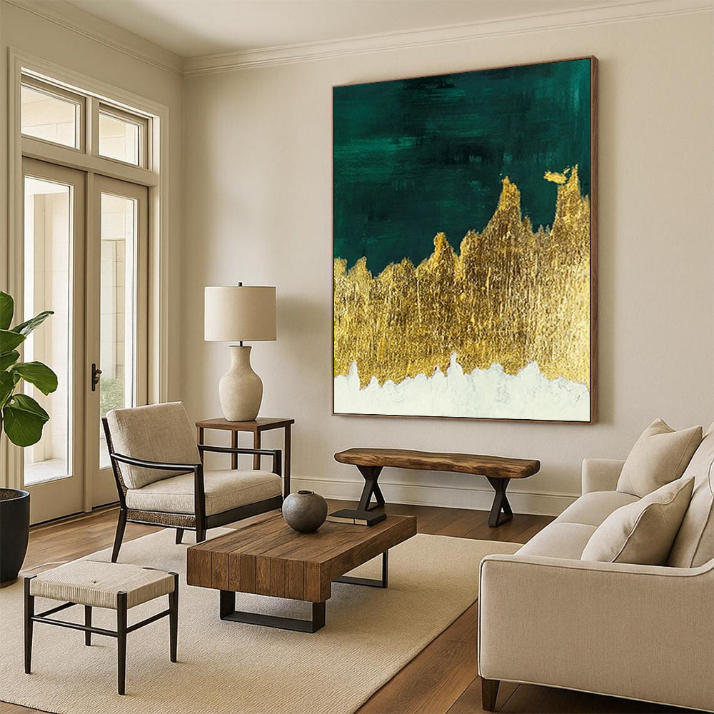Green, Gold, and White Abstract Landscape - Abstract Painting On Canvas DKH1335