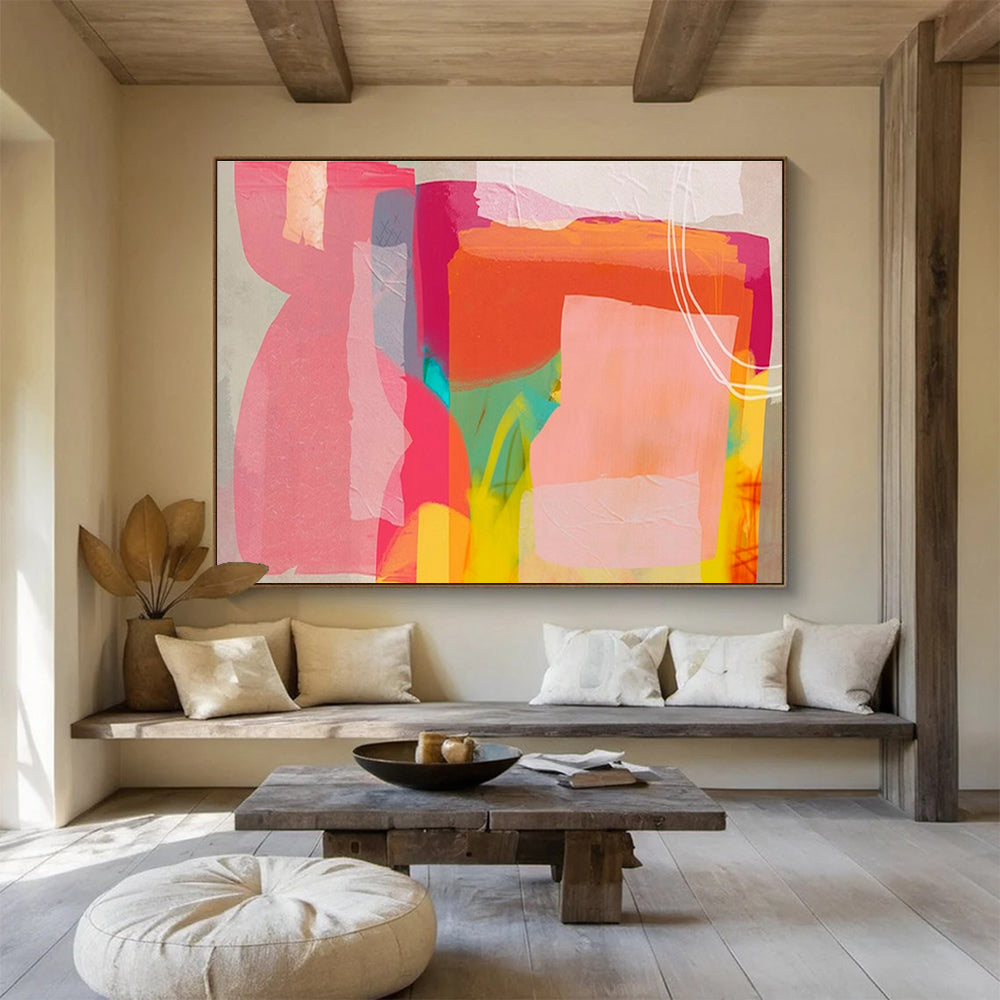 Color Blocked Dreams Pink Orange Green Abstract Shapes Painting On Canvas DKH201