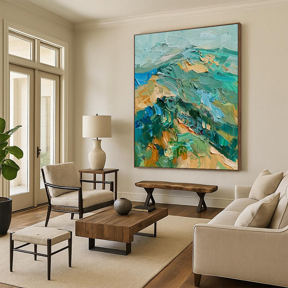 “Textured Blues and Greens Abstract” - Impasto Landscape Art CT1938