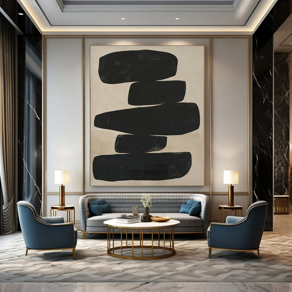 “Stacked Black Shapes” ,Abstract Geometric Acrylic Painting CT0936