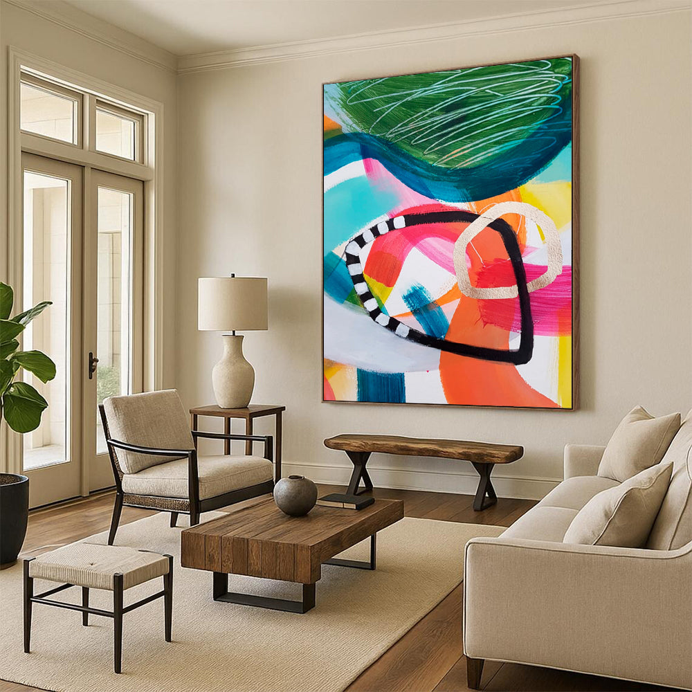 Colorful Swirls, Geometric Accents - "Swirl & Structure" - Abstract Acrylic Art CT1825