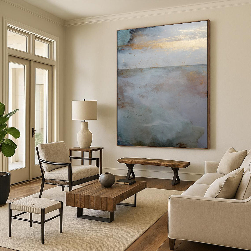 “Minimalist Coastal Horizon with Gold” - Abstract Landscape Painting On Canvas DTP173