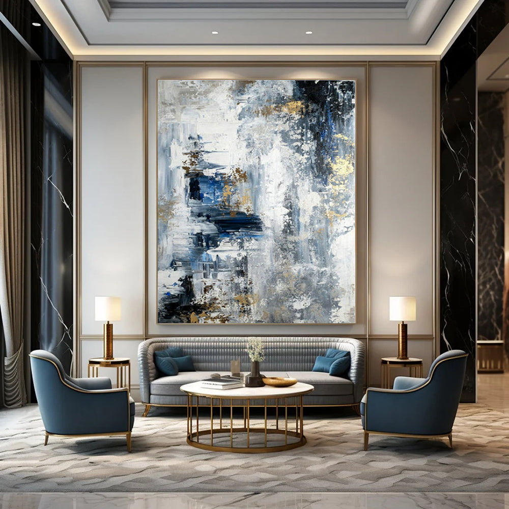 Grey - Blue - Gold Abstract Textures - Abstract Expressionist Acrylic Painting CT1394