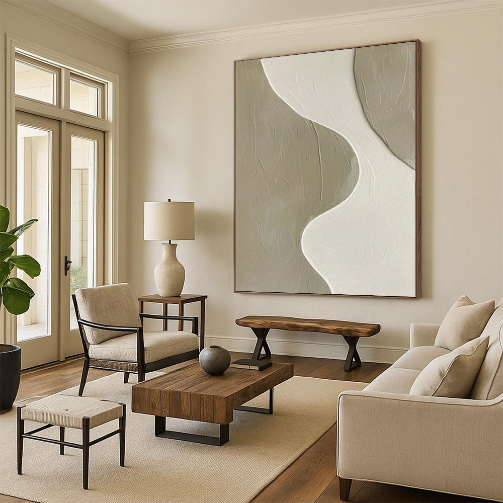 “Textured Beige & White Abstract” - Abstract Painting On Canvas CT2340