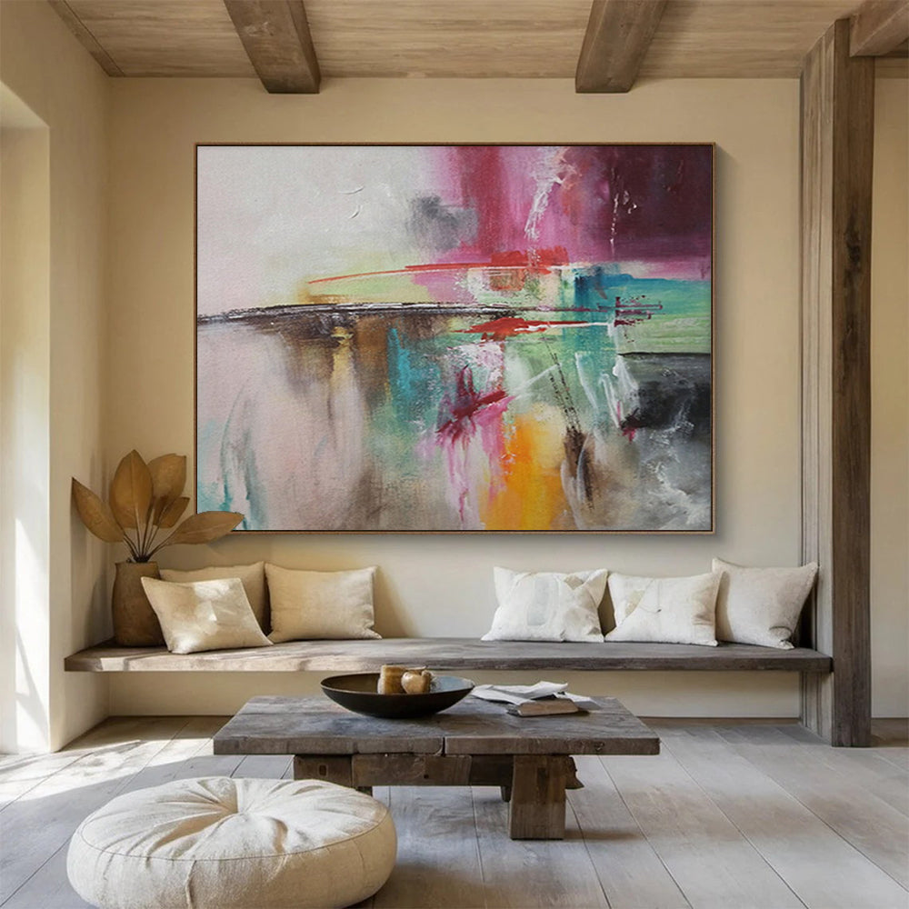 “Colorful Abstract Fusion - Pinks, Greens, and Bold Strokes” Painting On Canvas DKH006