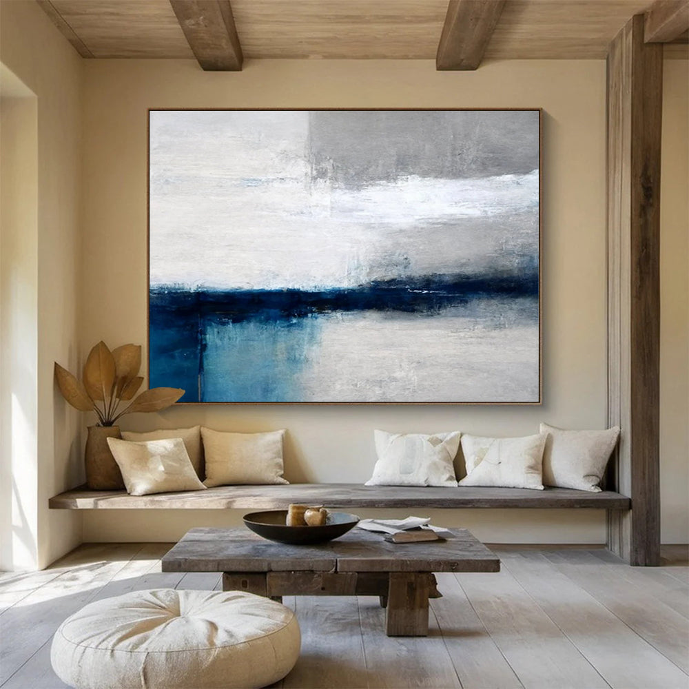 “Gray - White - Blue Minimalist Abstraction” Abstract Painting On Canvas DLZ053