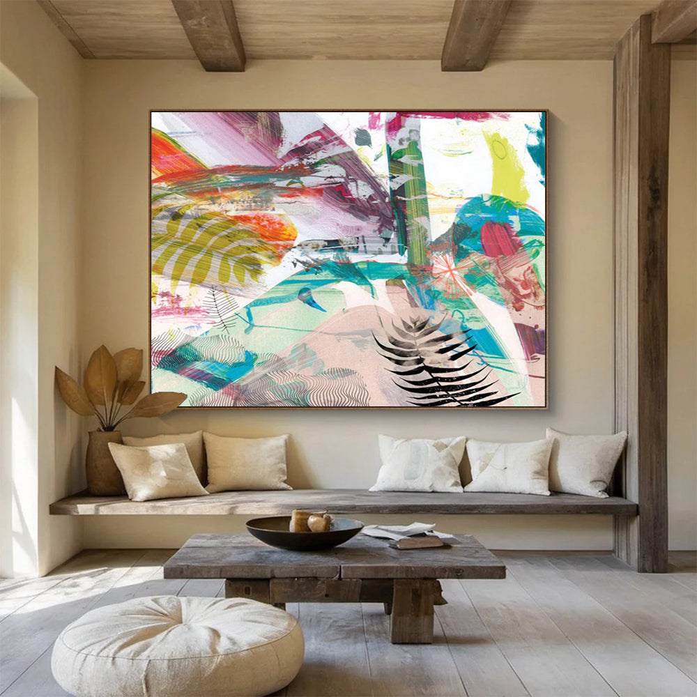 “Vibrant Tropical Collage” Nature - Inspired Abstract Painting On Canvas DLZ118